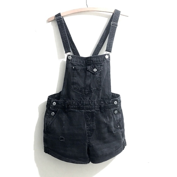 Bershka Distressed Black Overall Shorts XS - Picture 1 of 9